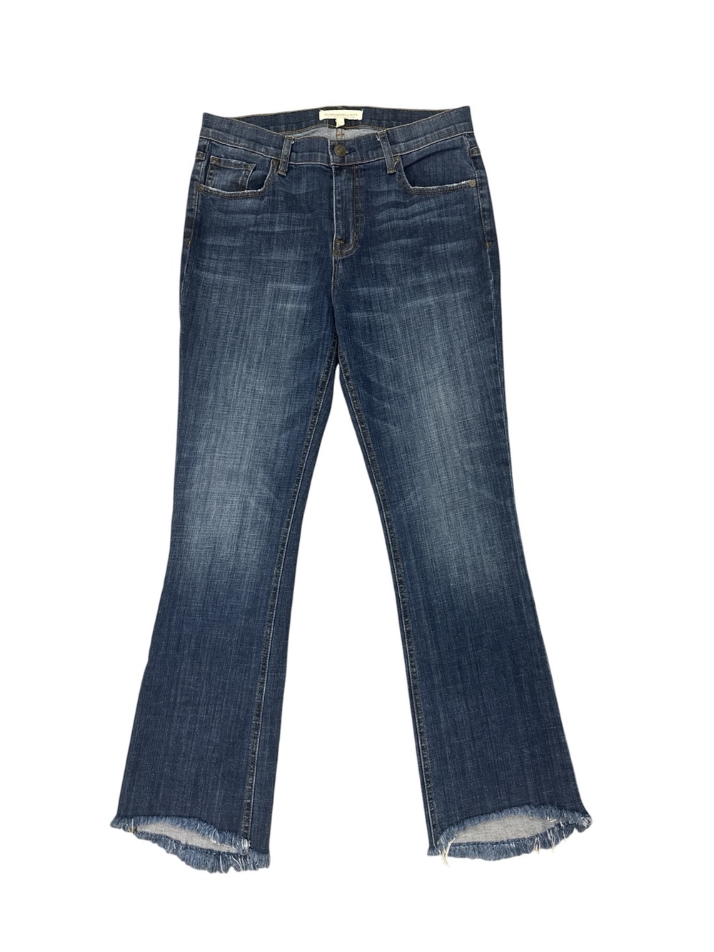 Current/Elliott "The Kick" Flare Jeans Raw Frayed Hem Dark Wash Size 29